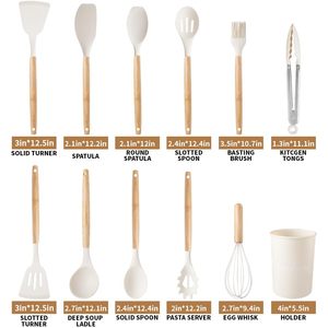 12-Piece Nordic Style Eco-friendly Kitchenware <b>Set</b> White <b>Silicone</b> Wooden Handles Dishwasher Safe for <b>Kitchen</b> <b>Utensils</b> Including - Product Image 4