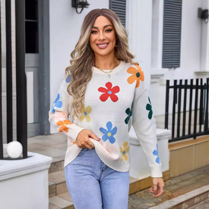 Pull en tricot fleuri pour femme SMLXL Blanc Abricot Noir Grande taille Vêtements décontractés Europe Amérique - Product Image 2