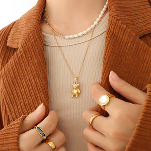 Collana impilabile con orsetto, catena di perline lunga 55 <span class=keywords><strong>cm</strong></span>, placcata <span class=keywords><strong>oro</strong></span>, in acciaio inossidabile e ottone, con ciondolo a forma di animale, per maglione - Product Image 3