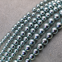 Perles en verre gris bleu argenté irisées de 6, 8, 10 mm, perles lâches pour colliers superposés, bijoux vintage, fabrication de cadeaux DIY, vente en gros