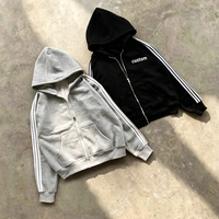 Ensemble de survêtement en coton épais de haute qualité, sweat à capuche zippé pour homme avec logo imprimé et short à bords bruts