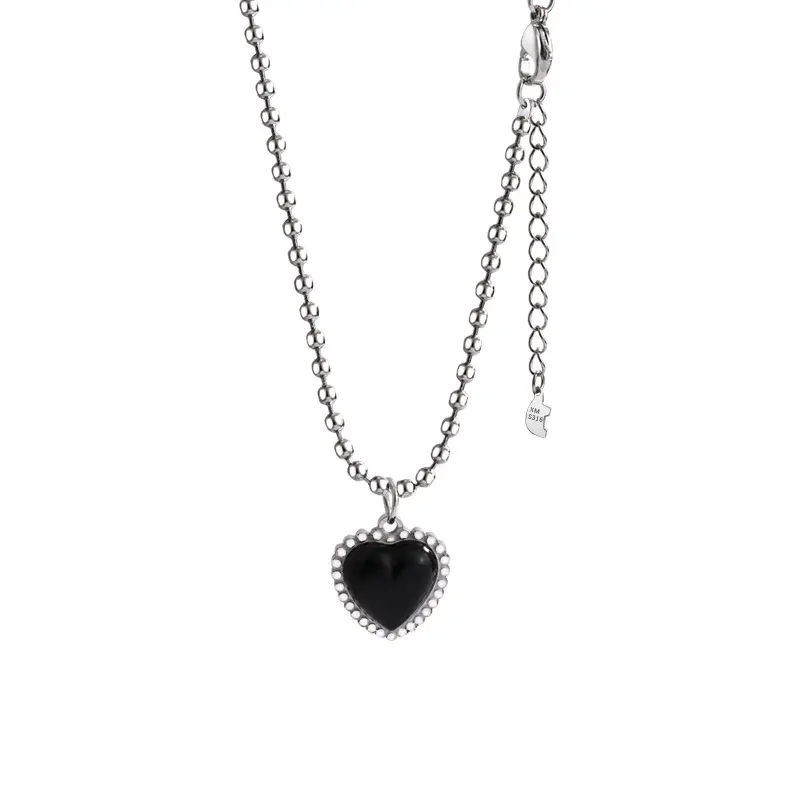 Black Heart Necklace Metal Love Clavicle Chain Korean Simple Female Short Pendant for Women