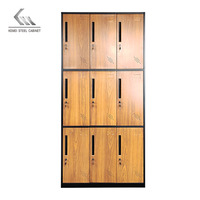 Casier de vestiaire à 9 portes en bois grainé avec rangement en acier, casiers métalliques pour salle de sport, chambre et personnel scolaire