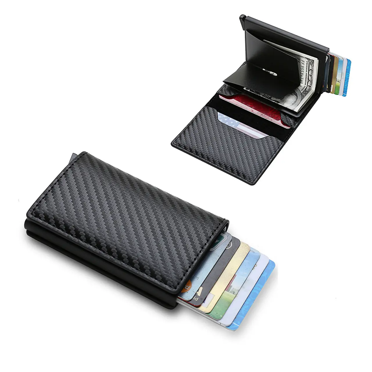 10Color Slim Minimalist Carbon pu Pop Up Credit Card Holder Wallet Men metal RFID money clip Aluminium Bank Card holder Case