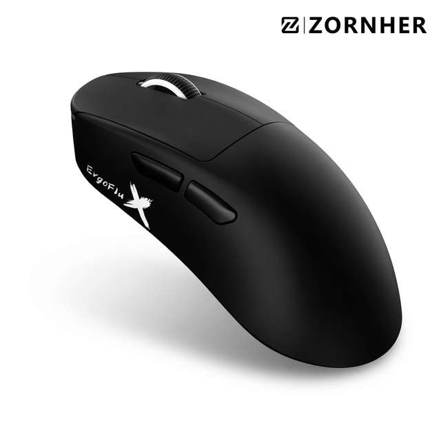 ZORNHER Ergoflux9 Ember Feather Black Lightweight Wireless Swappable-Battery Mouse Tri-Mode Ergonomic Gaming Mouse