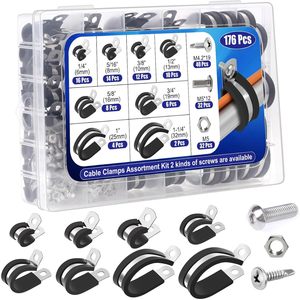 Kit de abrazaderas para cables, 176 piezas, almohadilla de goma de acero inoxidable, 8 tamaños, fijación de cables - Product Image 1