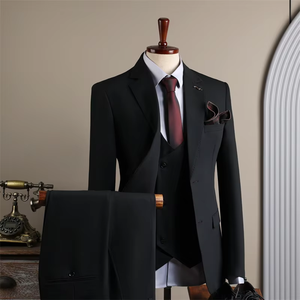 Costume <span class=keywords><strong>homme</strong></span> noir marine coupe ajustée 3 pièces (veste + gilet + pantalon) smoking de <span class=keywords><strong>mariage</strong></span> <span class=keywords><strong>tenue</strong></span> de soirée <span class=keywords><strong>tenue</strong></span> de travail <span class=keywords><strong>homme</strong></span> costume ensemble vente chaude - Product Image 2
