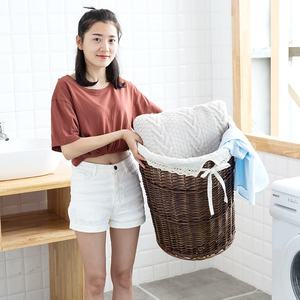 Panier de rangement rond <span class=keywords><strong>en</strong></span> rotin tissé à la main, panier à linge <span class=keywords><strong>en</strong></span> osier, bac à linge avec couvercle - Product Image 4