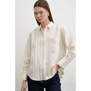 Chemise en popeline à rayures contrastées pour femmes, boutonnée, couleur café, décontractée, à porter au quotidien - Product Image 2