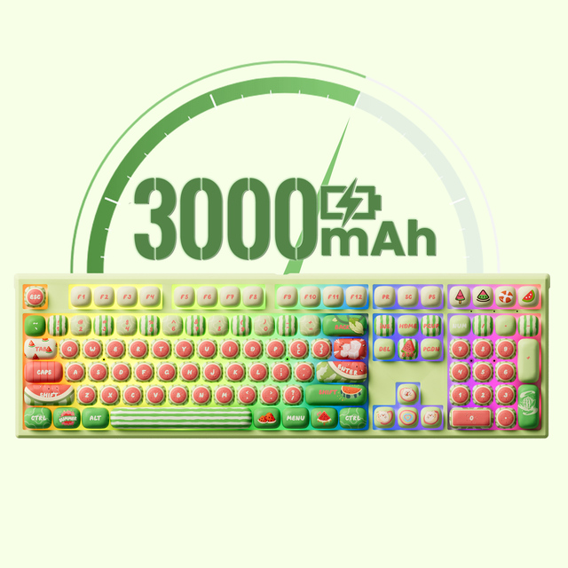 MG108B Watermelon Gaming OEM Mechanical Keyboard Full Size Custom PBT Dye-sub Keycaps RGB Backlit 5.0/2.4GHz USB-C 3000mAh