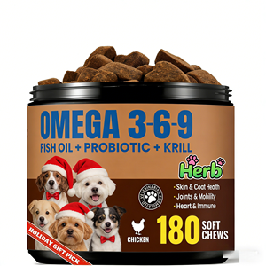 Suplementos Masticables de Aceite de Pescado Omega 3 6 9 de Marca Propia, Ricos en EPA y DHA, Vitaminas C y E, Alivio de Alergias, Salud para Perros y Gatos con Pérdida de Pelo - Product Image 1