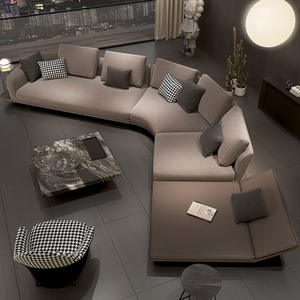 Sofá Seccional <span class=keywords><strong>Modular</strong></span> en Forma de U de Cuero Genuino con Esquinas Curvas Blancas de Diseño, Sofá Cama de Diseño Italiano para Sala de Estar de Lujo - Product Image 2