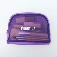Sac de voyage cosmétique géométrique en PU et maille écologique avec fermeture éclair, impression de logo personnalisé, compatible avec les normes de sécurité aéroportuaires