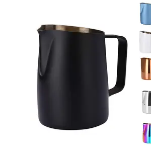 라떼 아트 화환 거품기 금속 측정 컵이있는 맞춤형 바리 스타 스테인레스 스틸 커피 거품 투수 우유 주전자
