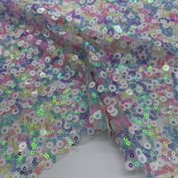 Paillettes colorées de différentes tailles tissu en maille brodé beau pour les robes de soirée fille