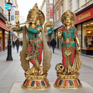 Ensemble de statues de divinités hindoues en bronze coulé sur mesure, sculptées à la main, Krishna jouant de la flûte et Radha, pour la décoration de la maison - Product Image 1