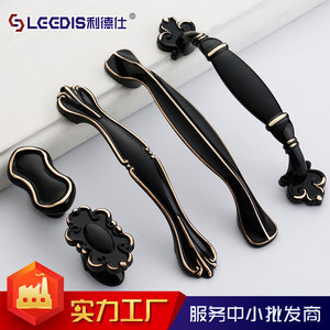 Lideshi European Style Cabinet Handles Black With Gold Trim Bar Shape For <b>Wardrobe</b> Kitchen Drawer Door <b>Single</b> Hole - Product Image 4