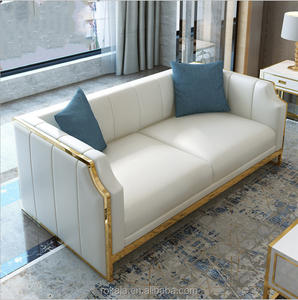 أريكة عصرية 1 + 2 + 3 مقاعد إيطالية تصميم أرائك فرنسية من الجلد الإقليمي أثاث ذهبي من الفولاذ المقاوم للصدأ - Product Image 4