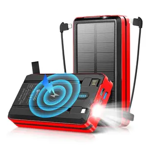 20000mAh banca di energia solare con caricatore Wireless portatile cavo incorporato pannello solare banca di potere con ricarica rapida senza fili