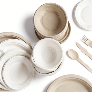 Ensemble de vaisselle jetable écologique et biodégradable, bol et <span class=keywords><strong>assiette</strong></span> <span class=keywords><strong>en</strong></span> papier compostables pour les fêtes et les plats à emporter - Product Image 2