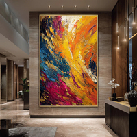 Peinture à l'huile abstraite multicolore personnalisée, peinture murale sur toile texturée avec feuille d'or