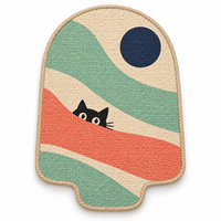 Tapis à gratter pour chat en sisal sur mesure avec motif menthe et blocs de couleur corail et motif chat