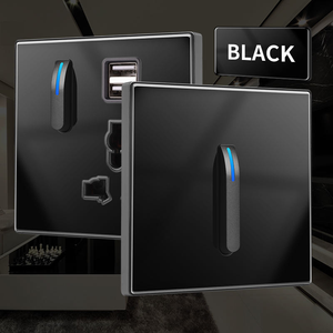 86 Tipo Smart Life Switch Socket Panel de vidrio templado negro Piano Key 16A <span class=keywords><strong>Enchufe</strong></span> de aire acondicionado a prueba de agua 220V Max. Voltaje 10A - Product Image 1