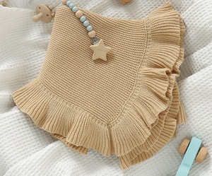 100% coperta per bambini in maglia di cotone biologico con bordo a volant morbido avvolgente per biancheria da <span class=keywords><strong>neonato</strong></span> - Product Image 4