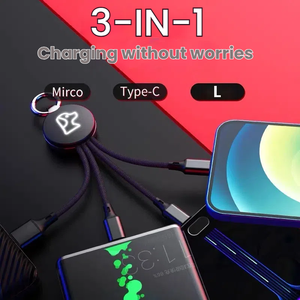 Khuyến mại Quà Tặng tùy chỉnh 3 trong 1 Nylon USB Charger Cable với sạc nhanh LED ánh sáng IOS khả năng tương thích - Product Image 4