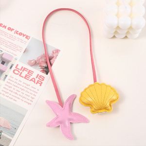 Macaron Color Pu Leather Starfish Shell Pendant Decorative <b>Bag</b> <b>Charm</b> Cute Ocean Themed Gift Keychain for Women - Product Image 6