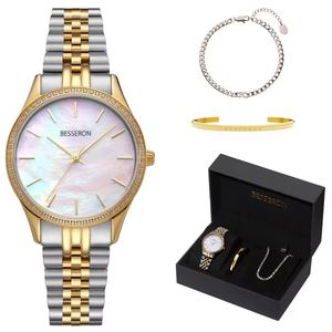 Ensemble de montres de luxe en or rose pour femmes, bracelet en acier inoxydable de haute qualité, cadran à aiguilles, logo personnalisé, ensemble cadeau de mode pour femmes - Product Image 2