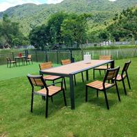Offre Spéciale : Ensemble de Salle à Manger d'Extérieur en Aluminium Effet Bois, Résistant, Qualité Commerciale, Table et Chaises pour Villa, Jardin, Complexe Hôtelier
