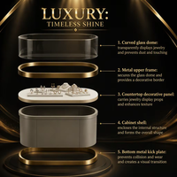 Comptoir d'exposition de bijoux en verre incurvé de luxe avec éclairage LED pour magasin de bijoux, mobilier de présentation personnalisé