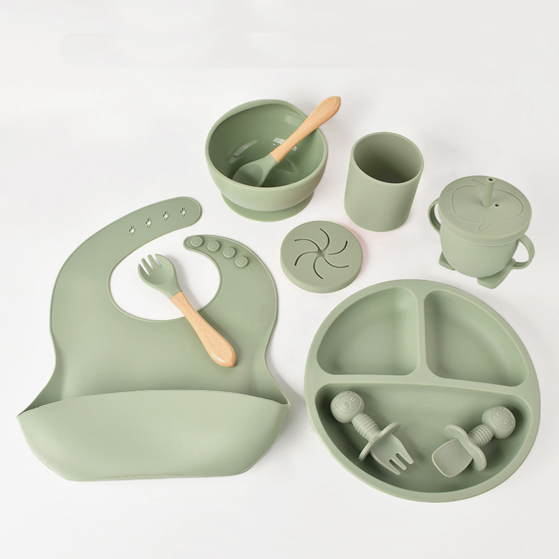 10-piece army green tableware set