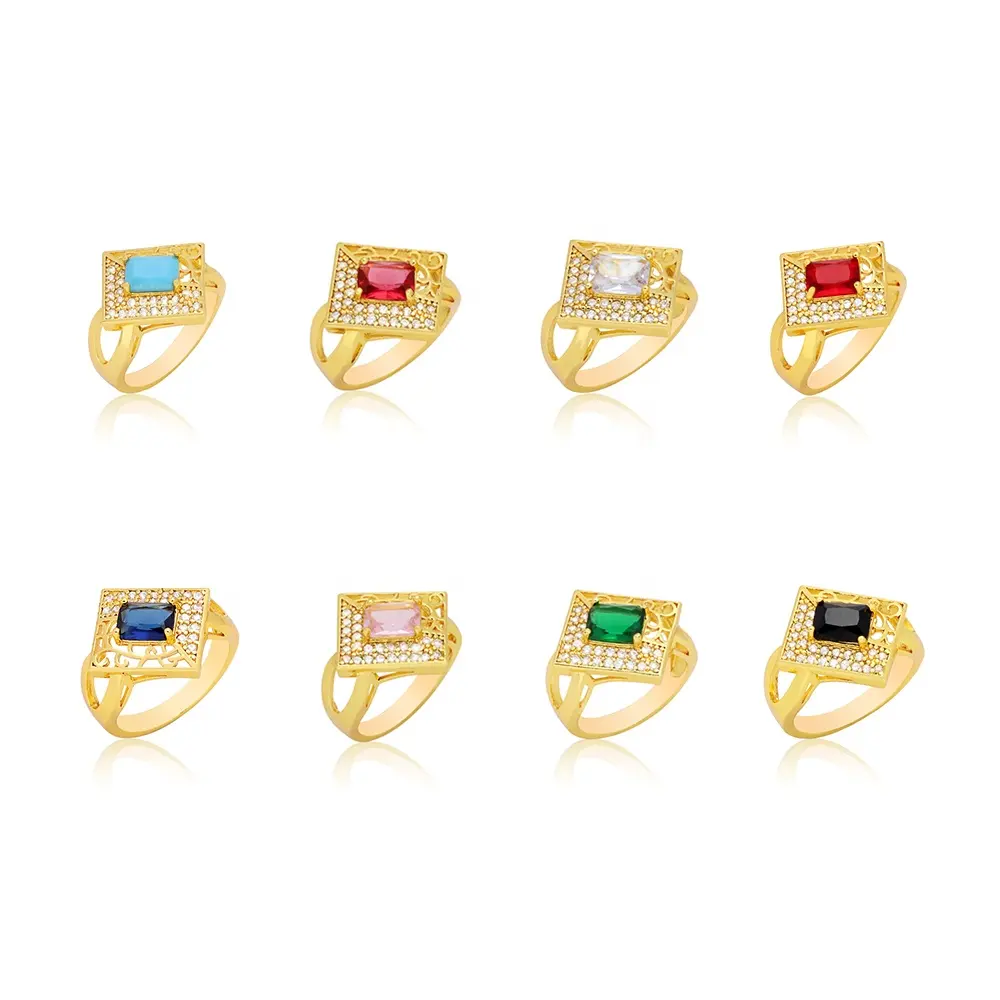 Prezzo all'ingrosso Dubai 24k placcato oro ottone zirconia gioielli anello disegni anelli per le donne regalo gioielli da sposa femminile