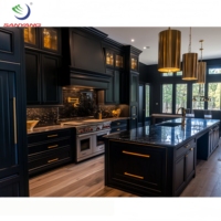 Armoires de cuisine en bois massif laqué américain Armoires de cuisine modernes en gros Armoires de cuisine noires RTA avec porte en verre