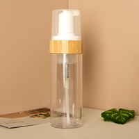 Bouteille Pompe Mousse Transparente en PET 150ml, Distributeur Cylindrique pour Shampooing et Nettoyant Visage avec Anneau en Bambou – Meilleure Vente