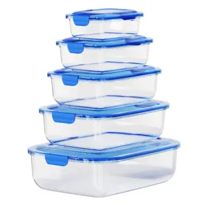 Kotak wadah dapur bersegel PP, set wadah makanan kedap udara plastik bening untuk menjaga kesegaran kulkas dengan tutup