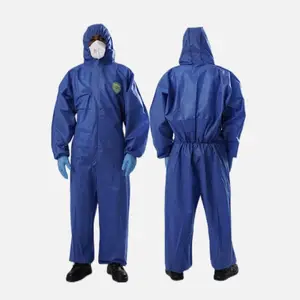 Grosir setelan perlindungan bahan kimia antistatik Coverall Hazmat setelan baju Coverall sekali pakai SMS isolasi