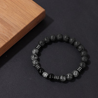 Bracelet Élastique Homme Tendance en Pierre de Lave 8mm et Labradorite Noire, Style Viking Runic, Charme Nordique Rétro