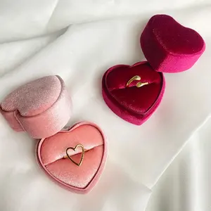 WEIMEI caixa de embalagem de joias em forma de coração logotipo personalizado pingente de veludo rosa caixa de anel caixa de embalagem de joias
