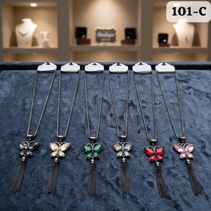 Collier long avec pendentif papillon en cristal multicolore PingBling avec pompon, bijoux fantaisie pour femmes - Product Image 4