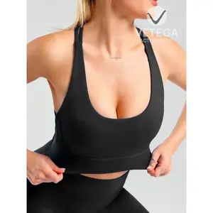 Vetega Women's High Support Sports <b>Bra</b> with Crisscross Back <b>Straps</b>, Removable Padded Wireless Workout <b>Bra</b>, Black Crop Fit for Yo - Product Image 4