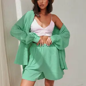 Custom Linen Women's Spring Summer Outfits 2023 Short Lounge Wear 2 Two Piece Set Women Clothing Loungewear For Women