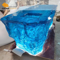 Comptoir de bar en pierre translucide bleue moderne de luxe Cotrustone, comptoir de réception personnalisé rétroéclairé par LED pour hôtel, restaurant, cuisine
