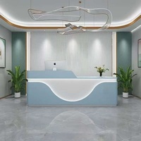 Comptoir de réception moderne bleu, léger et robuste, de luxe, pour salon de beauté, bar incurvé, caisse, petit mobilier de bureau