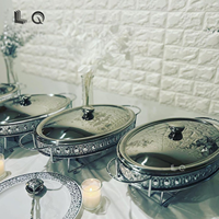 Plat chauffant rond en or de 3 L pour hôtel arabe avec brûleurs pour buffet, chauffe-plats de luxe en acier inoxydable pour la restauration