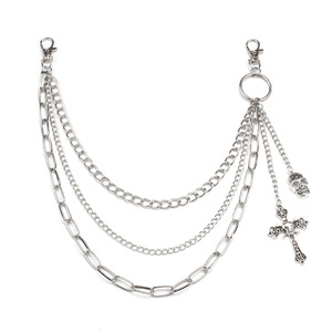 Punk Multi-Layer Skull Pendant Multiple Laps Waist <b>Chain</b> Halloween Fashion Body <b>Chain</b> Tibetan Silver White K Cross - Product Image 5