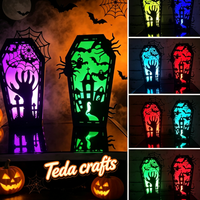Boîte en bois personnalisée pour bougie artisanale d'Halloween, découpe laser, motif cercueil, rangement 3D superposé squelette et crâne avec contreplaqué découpé au laser