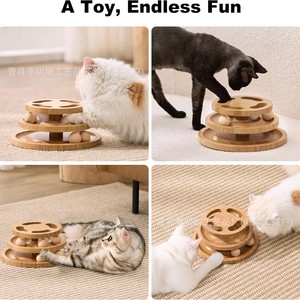 Wooden cat toy, a self-entertaining and entertaining toy, cat spinner, solid wood cat wand, bell, automatic cat ball for - Product Image 4